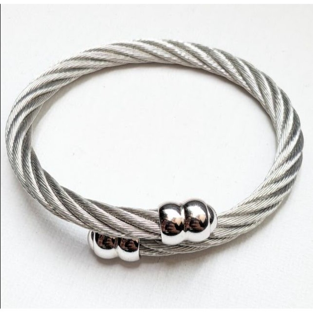 Auth Philippe Charriol Celtic Bangle Bracelet Silver Tone Twisted Cable 6.75in